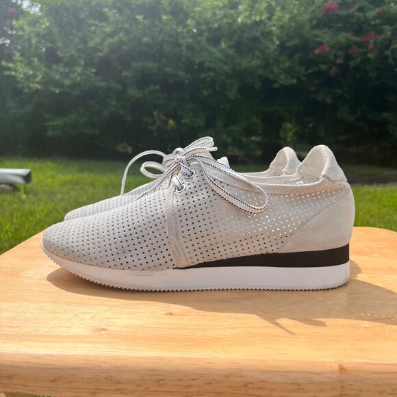Max Mara Laser Cut Perforated Suede Leather Sneakers Size 40 / US 10 - Picture 1 of 9